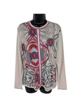 Basler Wool Button Up Cardigan Top Mandala Print Bohemian Resort‎ Festival EU 40
